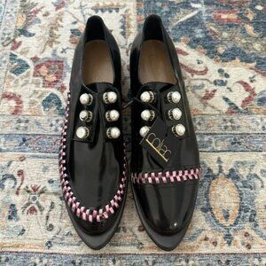 Coliac Women's Pearl Black Loafers Pink Braided Slip On Shoe Size 41 US 10
